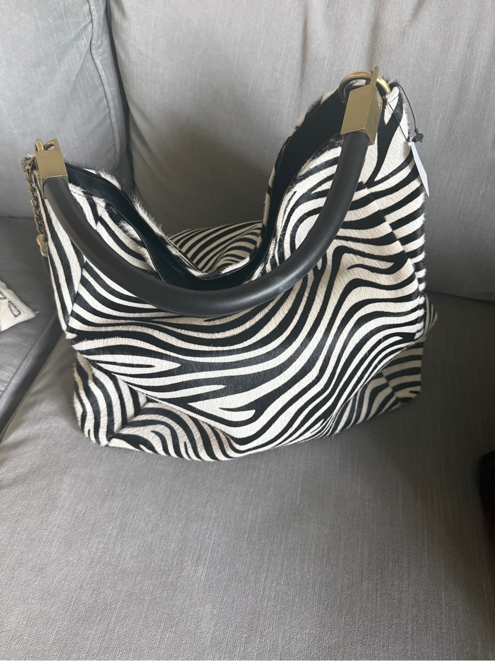 Zebra Print Hobo Bag with Black Handle chain not included - Picture 3 of 8